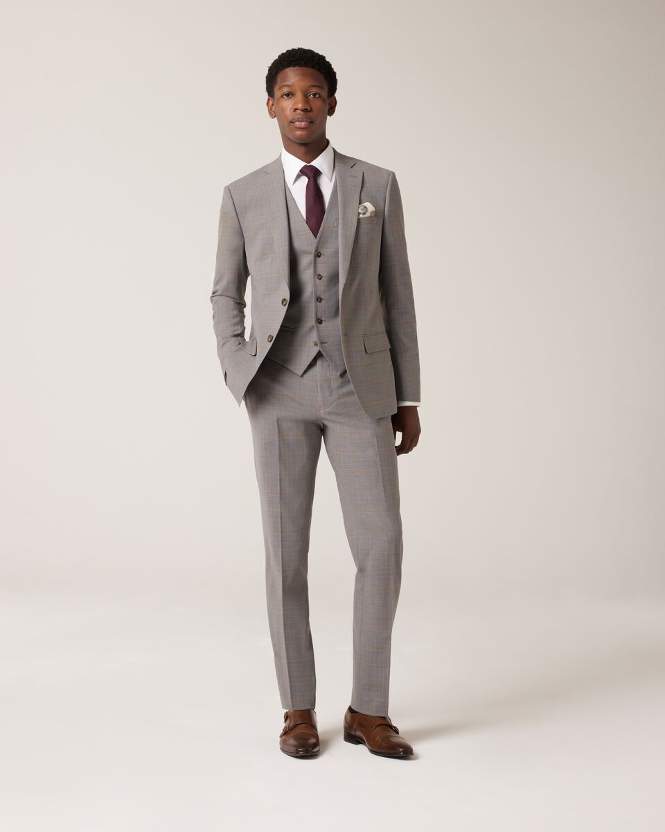 Slim Stretch Wool Blend Tailored Pant, Grey Check, hi-res